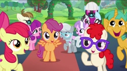 Size: 2048x1149 | Tagged: safe, screencap, character:apple bloom, character:diamond tiara, character:featherweight, character:lily longsocks, character:photo finish, character:scootaloo, character:silver spoon, character:snails, character:twist, species:pegasus, species:pony, episode:the mane attraction, g4, my little pony: friendship is magic, camera