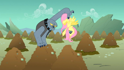 Size: 1366x768 | Tagged: safe, screencap, character:fido, character:fluttershy, species:diamond dog, episode:a dog and pony show, g4, my little pony: friendship is magic, mound