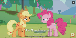Size: 884x449 | Tagged: safe, screencap, character:applejack, character:pinkie pie, episode:the mane attraction, g4, my little pony: friendship is magic, height difference, measurements, tall