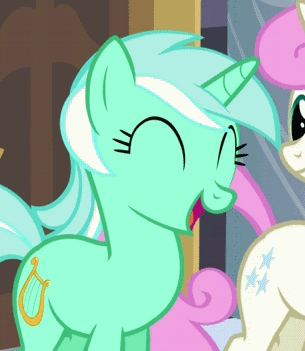 Size: 305x351 | Tagged: safe, screencap, character:lyra heartstrings, character:twinkleshine, episode:a canterlot wedding, g4, my little pony: friendship is magic, animated, eyes closed, smiling, solo focus, talking