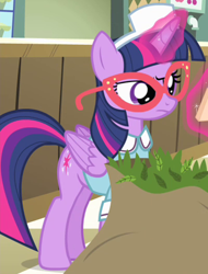 Size: 400x527 | Tagged: safe, screencap, character:twilight sparkle, character:twilight sparkle (alicorn), species:alicorn, species:pony, episode:three's a crowd, g4, my little pony: friendship is magic, clothing, female, glasses, magic, mare, outfit catalog, solo, telekinesis, waiter, waitress twilight sparkle