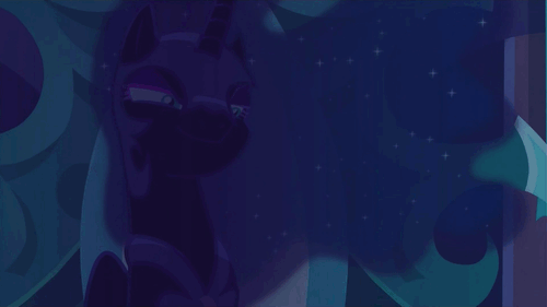 Size: 500x281 | Tagged: safe, screencap, character:nightmare moon, character:princess luna, species:alicorn, species:pony, episode:the cutie re-mark, animated, darkness, eager, emerging from the shadows, evil grin, excited, fangs, female, flowing mane, grin, mare, nightmare takeover timeline, now that's something i would like to see, queen, shrunken pupils, slit eyes, smiling, solo, talking, throne, wide eyes