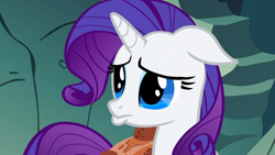 Size: 1366x768 | Tagged: safe, screencap, character:rarity, species:pony, species:unicorn, episode:a dog and pony show, g4, my little pony: friendship is magic, about to cry, crying, female, mare, pouting, sad, solo, teary eyes