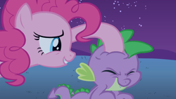 Size: 1366x768 | Tagged: safe, screencap, character:pinkie pie, character:spike, episode:owl's well that ends well, g4, my little pony: friendship is magic, noogie, spikelove