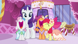 Size: 1920x1080 | Tagged: safe, screencap, character:apple bloom, character:rarity, character:scootaloo, character:sweetie belle, species:pegasus, species:pony, episode:make new friends but keep discord, g4, my little pony: friendship is magic, carousel boutique, clothing, cutie mark crusaders, dress
