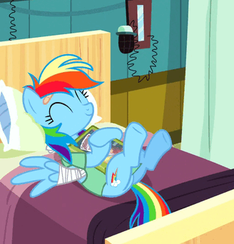 Size: 328x342 | Tagged: safe, screencap, character:rainbow dash, species:pegasus, species:pony, episode:read it and weep, g4, my little pony: friendship is magic, animated, bandaged wing, cute, dashabetes, solo, tail wag