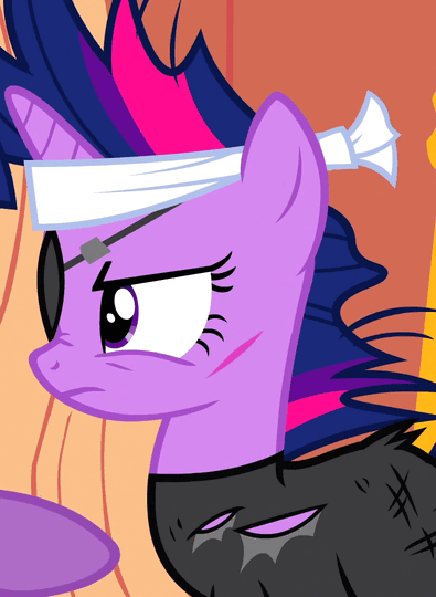 Size: 395x540 | Tagged: safe, screencap, character:twilight sparkle, episode:it's about time, g4, my little pony: friendship is magic, animated, cut, eyepatch, future twilight, scrunchy face
