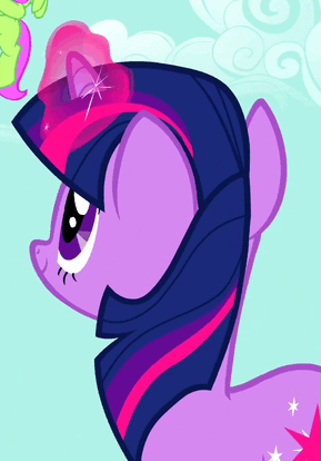 Size: 289x414 | Tagged: safe, screencap, character:twilight sparkle, character:twilight sparkle (unicorn), species:pony, species:unicorn, episode:it's about time, g4, my little pony: friendship is magic, animated, blinking, cute, female, glowing horn, mare, smiling, solo focus, twiabetes