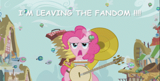 Size: 321x164 | Tagged: safe, screencap, character:pinkie pie, episode:swarm of the century, g4, my little pony: friendship is magic, animated, caption, comic sans, image macro, leaving the fandom, meme, text