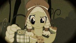 Size: 1366x768 | Tagged: safe, screencap, character:granny smith, episode:family appreciation day, g4, my little pony: friendship is magic, apple, braid, braided tail, flashback, food, solo, younger, zap apple