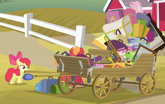 Size: 566x357 | Tagged: safe, screencap, character:apple bloom, character:big mcintosh, species:earth pony, species:pony, episode:pinkie apple pie, g4, my little pony: friendship is magic, animated, male, scruff, stallion