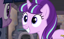 Size: 1352x828 | Tagged: safe, screencap, character:starlight glimmer, character:twilight sparkle, character:twilight sparkle (alicorn), species:alicorn, species:pony, species:unicorn, episode:the cutie map, g4, my little pony: friendship is magic, cute, female, glimmerbetes, grin, mare, s5 starlight, smiling, when she smiles