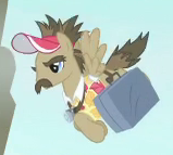 Size: 159x143 | Tagged: safe, screencap, species:pegasus, species:pony, episode:rarity takes manehattan, g4, my little pony: friendship is magic, background pony, flying, globe trotter, race swap, solo, suitcase