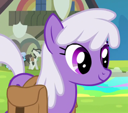 Size: 614x542 | Tagged: safe, screencap, character:gizmo, character:linky, character:shoeshine, species:earth pony, species:pony, episode:trade ya, g4, my little pony: friendship is magic, background pony, cropped, female, gyro, lavender august, male, mare, recolor, saddle bag, smiling, solo focus, stallion