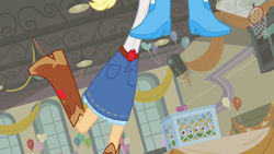 Size: 1280x720 | Tagged: safe, screencap, character:applejack, character:pinkie pie, equestria girls:equestria girls, g4, my little pony:equestria girls, balloon, boots, cowboy boots, great moments in animation, high heel boots, smear frame, stretchy