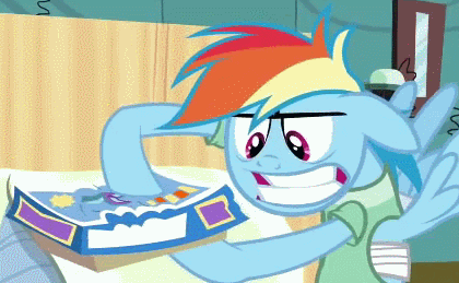 Size: 420x259 | Tagged: safe, screencap, character:rainbow dash, character:twilight sparkle, species:pegasus, species:pony, species:unicorn, episode:read it and weep, g4, my little pony: friendship is magic, animated, battlecloud, board game, hospital gown, rainbow dash is best facemaker