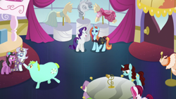 Size: 1280x720 | Tagged: safe, screencap, character:cayenne, character:north point, character:rarity, character:sassy saddles, character:say cheese, character:whoa nelly, species:pony, species:unicorn, episode:canterlot boutique, g4, my little pony: friendship is magic, background pony, canterlot carousel, female, lily love, mare
