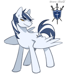 Size: 600x675 | Tagged: safe, artist:kairean, oc, oc only, oc:brave shield, species:pegasus, species:pony, cutie mark, lidded eyes, looking at you, simple background, solo, white background
