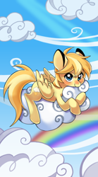Size: 300x540 | Tagged: safe, artist:kairean, oc, oc only, oc:cloudy thunder, species:pegasus, species:pony, cloud, rainbow, solo