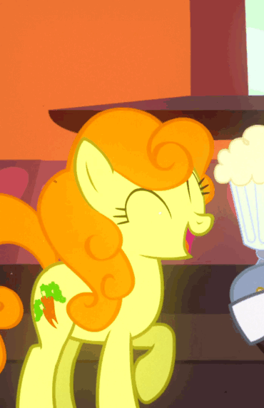 Size: 370x572 | Tagged: safe, screencap, character:carrot top, character:donut joe, character:golden harvest, species:pony, episode:mmmystery on the friendship express, g4, my little pony: friendship is magic, animated, blinking, food, milkshake