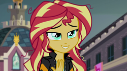 Size: 1280x720 | Tagged: safe, screencap, character:sunset shimmer, equestria girls:friendship games, g4, my little pony:equestria girls, lidded eyes, messy hair, solo