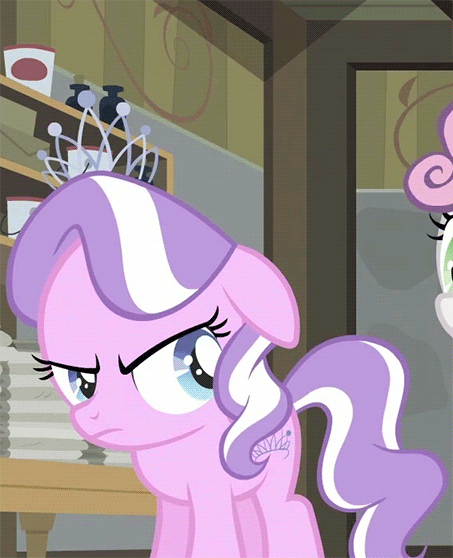 Size: 453x558 | Tagged: safe, screencap, character:diamond tiara, character:sweetie belle, episode:ponyville confidential, g4, my little pony: friendship is magic, animated, cropped, floppy ears, loop, offscreen character, raspberry, solo focus, tongue out