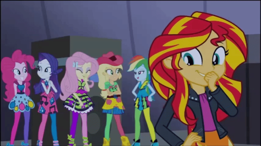 Size: 854x480 | Tagged: safe, screencap, character:applejack, character:fluttershy, character:pinkie pie, character:rainbow dash, character:rarity, character:sunset shimmer, equestria girls:rainbow rocks, g4, my little pony:equestria girls, animated, cute, diapinkes, humane five, laughing, laughingmares.jpg, shimmerbetes, the rainbooms