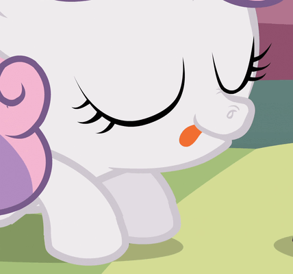Size: 428x400 | Tagged: safe, screencap, character:sweetie belle, episode:the show stoppers, g4, my little pony: friendship is magic, animated, behaving like a dog, smelling, tongue out