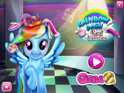 Size: 640x480 | Tagged: safe, screencap, character:rainbow dash, bootleg, faec, flash game, game, haircut, solo, uncanny valley
