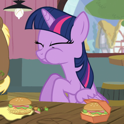 Size: 408x408 | Tagged: safe, screencap, character:coco crusoe, character:twilight sparkle, character:twilight sparkle (alicorn), species:alicorn, species:pony, episode:twilight time, g4, my little pony: friendship is magic, animated, burger, chewing, cute, female, food, hay burger, mare, perfect loop, solo focus, that pony sure does love burgers, twiabetes, twilight burgkle