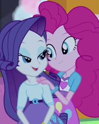 Size: 414x520 | Tagged: safe, screencap, character:pinkie pie, character:rarity, episode:a perfect day for fun, g4, my little pony:equestria girls, context is for the weak, cropped