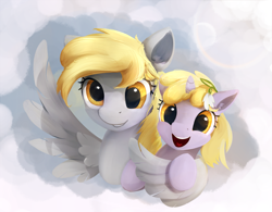 Size: 1537x1200 | Tagged: safe, artist:scootiebloom, character:derpy hooves, character:dinky hooves, species:pegasus, species:pony, cute, derpabetes, dinkabetes, equestria's best mother, female, hug, mare, mother and daughter, winghug