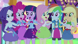 Size: 1280x720 | Tagged: safe, screencap, character:applejack, character:fluttershy, character:pinkie pie, character:rainbow dash, character:rarity, character:twilight sparkle, episode:a perfect day for fun, equestria girls:rainbow rocks, g4, my little pony:equestria girls