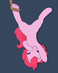 Size: 900x1125 | Tagged: safe, artist:joyfulinsanity, character:pinkie pie, featureless crotch, hanging, hung upside down, solo, upside down