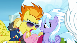 Size: 1280x720 | Tagged: safe, screencap, character:bulk biceps, character:cloudchaser, character:spitfire, character:starry eyes, character:sunshower raindrops, character:thunderlane, species:pegasus, species:pony, episode:wonderbolts academy, female, male, mare, stallion
