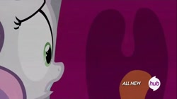 Size: 1100x618 | Tagged: safe, screencap, character:rarity, character:sweetie belle, episode:for whom the sweetie belle toils, all new, hub logo, uvula, vore