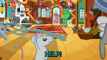 Size: 365x205 | Tagged: safe, screencap, character:fluttershy, character:harry, character:rainbow dash, character:twilight sparkle, episode:magical mystery cure, g4, my little pony: friendship is magic, angry mob, animated, big crown thingy, cauldron, dialogue, element of magic, elements of harmony, floppy ears, fluttershy's cottage (interior), frown, gritted teeth, nodding, open mouth, pointing, pony as food, rainbond dash, sad, tied up, volumetric mouth, yelling