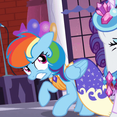Size: 476x476 | Tagged: safe, screencap, character:rainbow dash, character:rarity, episode:make new friends but keep discord, g4, my little pony: friendship is magic, alternate hairstyle, animated, bob cut, clothing, cute, dashabetes, dress, gala dress, grumpy, jealous, perfect loop, rainbow dash always dresses in style, rainbow dash is not amused, solo focus, unamused