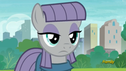 Size: 2449x1385 | Tagged: safe, screencap, character:maud pie, species:earth pony, species:pony, episode:the gift of the maud pie, g4, my little pony: friendship is magic, discovery family logo, expressionless face, female, mare, maud being maud, maud pie may or may not be amused, solo, stare