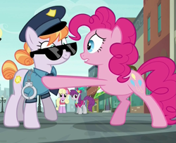 Size: 1055x862 | Tagged: safe, screencap, character:copper top, character:luckette, character:pinkie pie, character:pinot noir, episode:the gift of the maud pie, g4, my little pony: friendship is magic, police officer, police pony, this will end in jail time