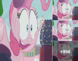 Size: 960x745 | Tagged: safe, artist:蘋果花, screencap, character:pinkie pie, episode:the gift of the maud pie, g4, my little pony: friendship is magic, against glass, facebook, faec, glass, pouch, rock pouch