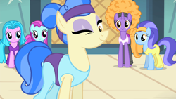 Size: 1280x720 | Tagged: safe, screencap, character:blue cutie, character:foxxy trot, character:sapphire shores, episode:for whom the sweetie belle toils, afro, wink