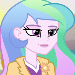 Size: 720x720 | Tagged: safe, screencap, character:princess celestia, character:principal celestia, equestria girls:friendship games, g4, my little pony:equestria girls, cropped, smug smile, solo