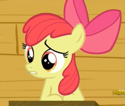 Size: 1633x1385 | Tagged: safe, screencap, character:apple bloom, episode:on your marks, g4, my little pony: friendship is magic, clubhouse, concerned, crusaders clubhouse, solo