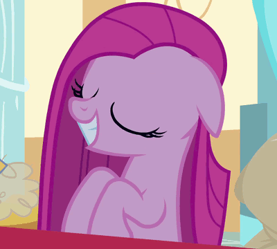Size: 400x360 | Tagged: safe, screencap, character:pinkamena diane pie, character:pinkie pie, episode:party of one, g4, my little pony: friendship is magic, animated, blinking, contemplating insanity, cropped, derp, floppy ears, loop, madame leflour, sir lintsalot, sugarcube corner