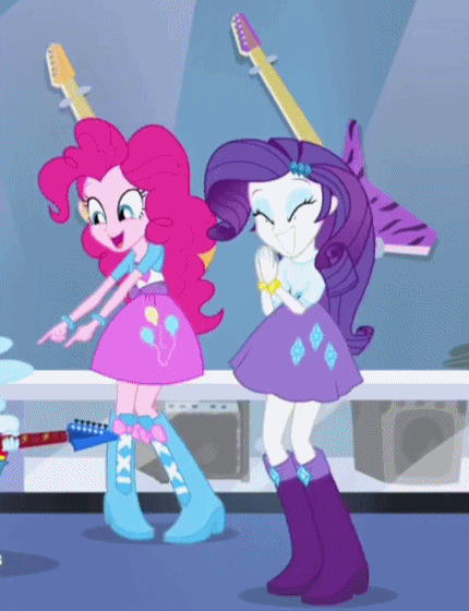 Size: 430x560 | Tagged: safe, screencap, character:pinkie pie, character:rarity, episode:guitar centered, equestria girls:rainbow rocks, g4, my little pony:equestria girls, animated, boots, clapping, cropped, high heel boots, stoked
