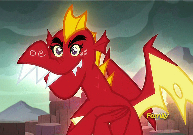 Size: 768x540 | Tagged: safe, screencap, character:garble, species:dragon, episode:gauntlet of fire, g4, my little pony: friendship is magic, animated, blinking, cute, discovery family logo, dragon lands, eyelashes, gardorable, glow, male, solo