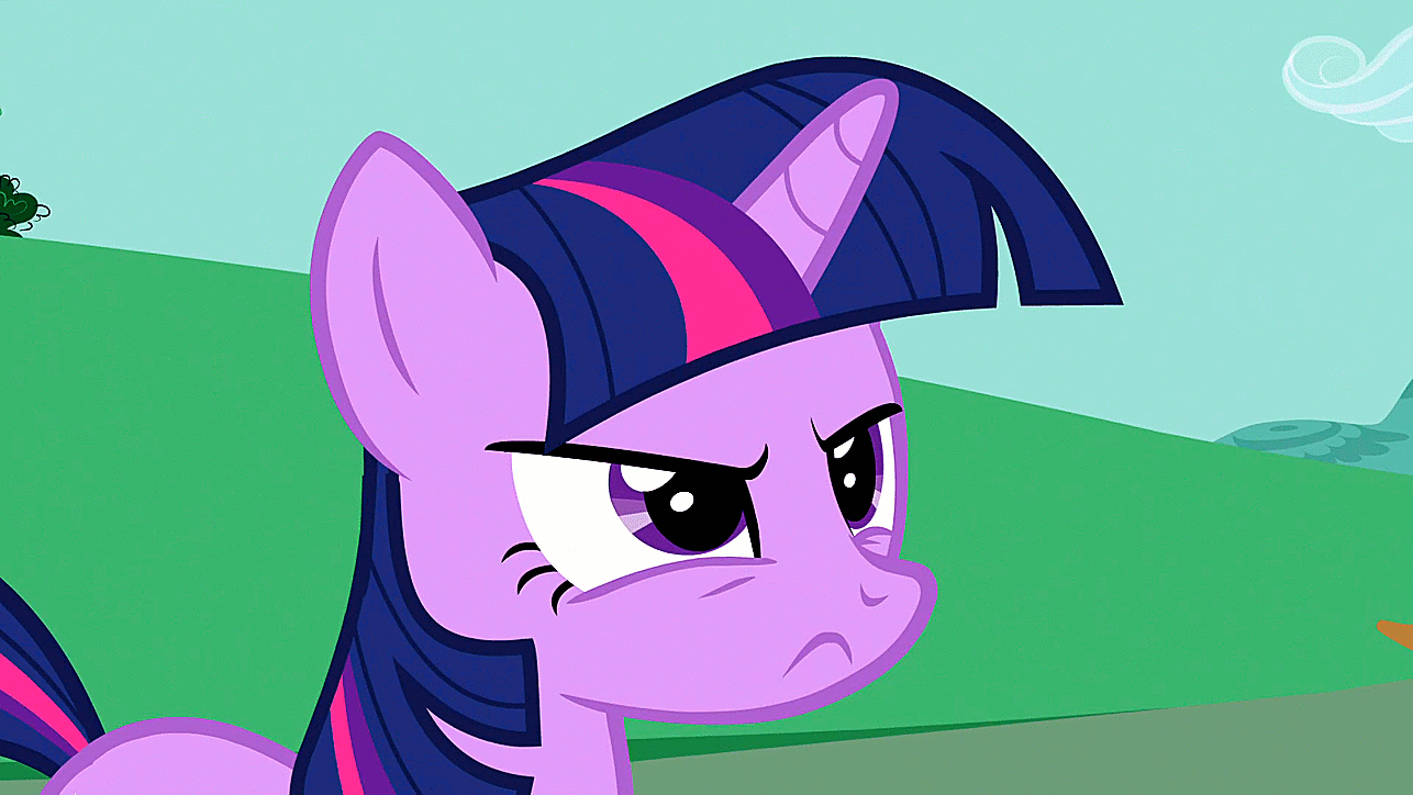 Size: 1286x724 | Tagged: safe, screencap, character:twilight sparkle, character:twilight sparkle (unicorn), species:pony, species:unicorn, episode:the ticket master, g4, my little pony: friendship is magic, >:c, angry, animated, eye shimmer, frown, glare, solo, unamused