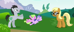 Size: 1092x478 | Tagged: safe, screencap, character:apple cobbler, character:daisy, character:lucky clover, character:sea swirl, episode:no second prances, g4, my little pony: friendship is magic, apple family member, background pony, glasses