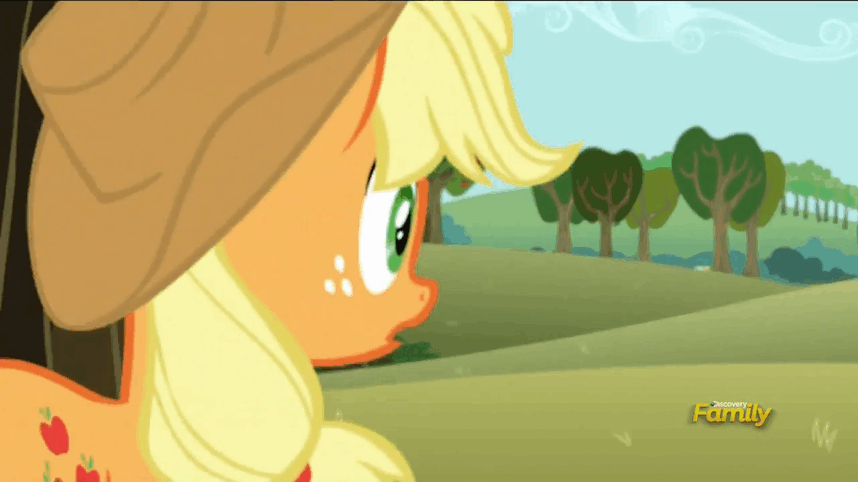 Size: 858x482 | Tagged: safe, screencap, character:applejack, episode:no second prances, g4, my little pony: friendship is magic, angry, animated, cute, discovery family logo, frown, madorable, solo